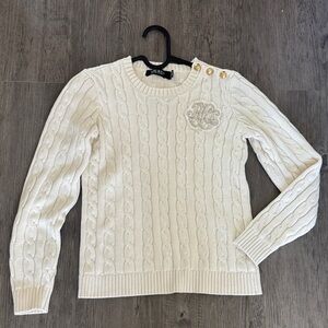 Lauren Ralph Lauren Cream Cable Knit Sweater with Button Details